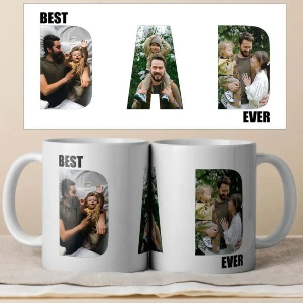 Best Daddy Ever Mug, Custom Father Day Cup, Personalized Photo Collage Mug, Dad Birthday Gift