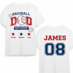 4th of July Baseball Dad Shirt – Personalized Gift with Double-sided Printing