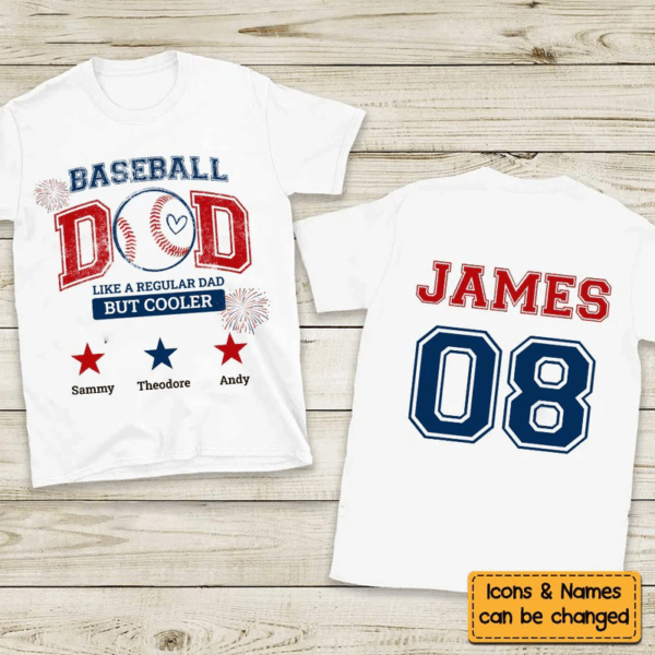 4th of July Baseball Dad Shirt – Personalized Gift with Double-sided Printing - Image 3