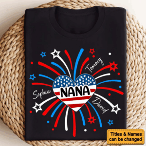 Personalized Heart Fireworks Shirt - 4th of July Celebration Unisex Tee Shirt - Hoodie - Sweatshirt