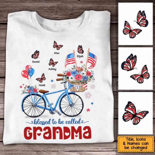 Personalized Gifts For Grandma Bicycle Butterfly Patriotic 4th of July Shirt – Hoodie – Sweatshirt