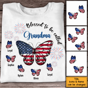 Personalized Gift For Mom Grandma 4th Of July Patriotic Butterfly Shirt – Hoodie – Sweatshirt