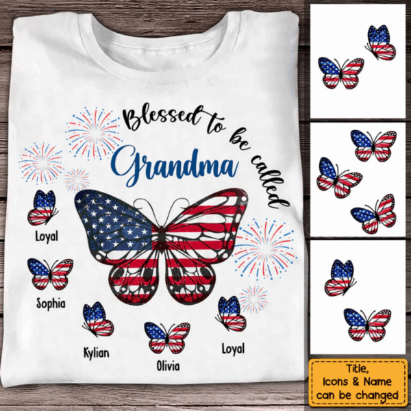 Personalized Gift For Mom Grandma 4th Of July Patriotic Butterfly Shirt – Hoodie – Sweatshirt