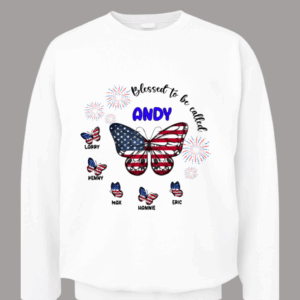 Personalized Gift For Mom Grandma 4th Of July Patriotic Butterfly Shirt – Hoodie – Sweatshirt
