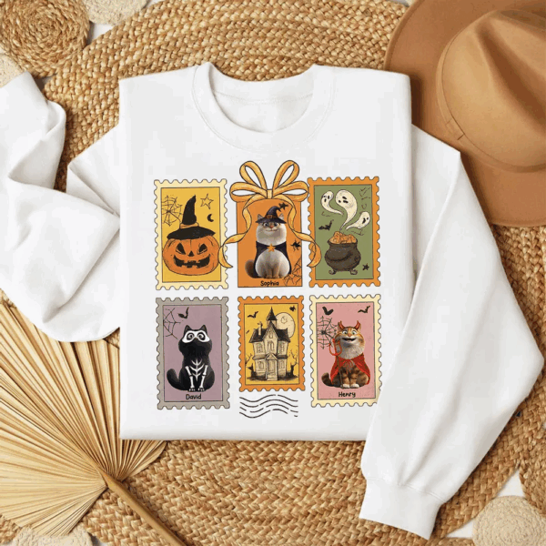 Retro Halloween Cat Cute - Personalized T-Shirt - Sweatshirt - Hoodie - Image 3
