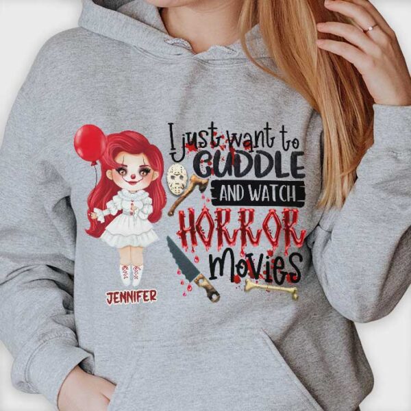 Cuddle and Horror Movies Halloween  - Personalized - T Shirt, Sweatshirt, Hoodie - Image 3