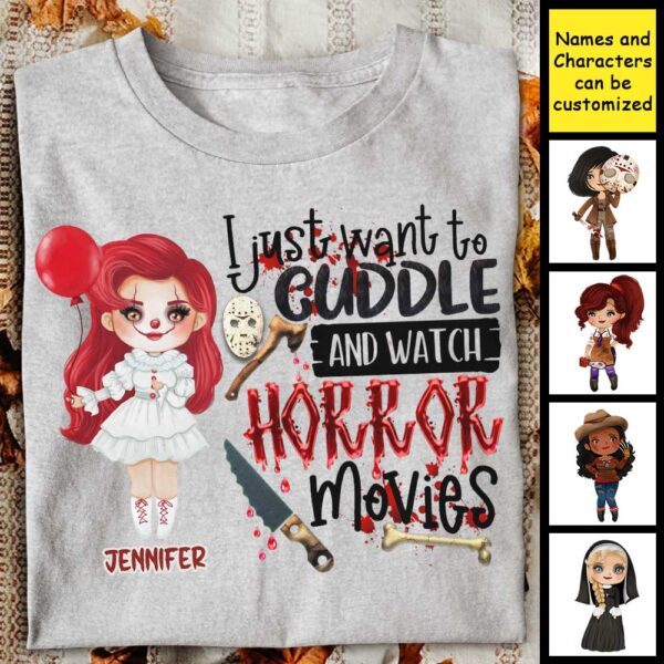 Cuddle and Horror Movies Halloween  - Personalized - T Shirt, Sweatshirt, Hoodie - Image 4