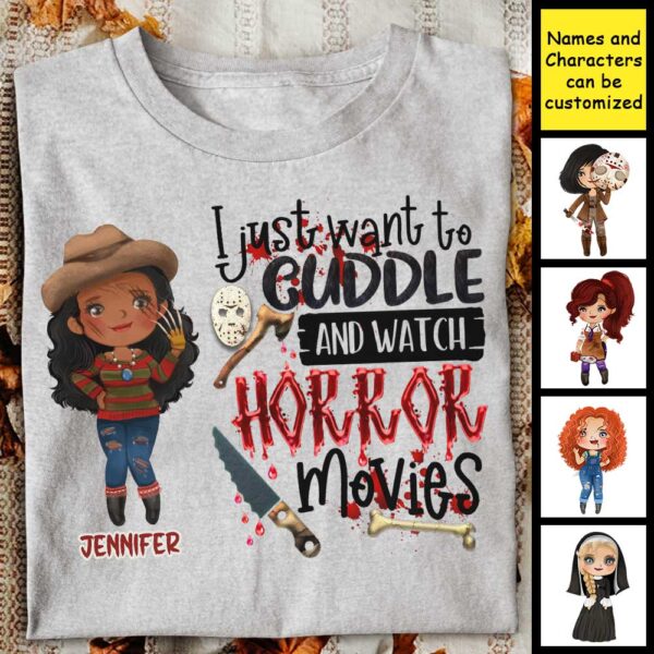 Cuddle and Horror Movies Halloween  - Personalized - T Shirt, Sweatshirt, Hoodie - Image 5