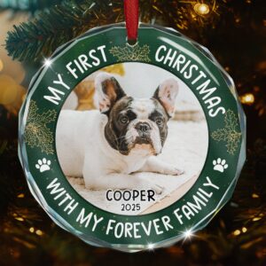 Personalized Pet First Christmas Ornament – Custom Glass Photo Keepsake for Dogs And Cats