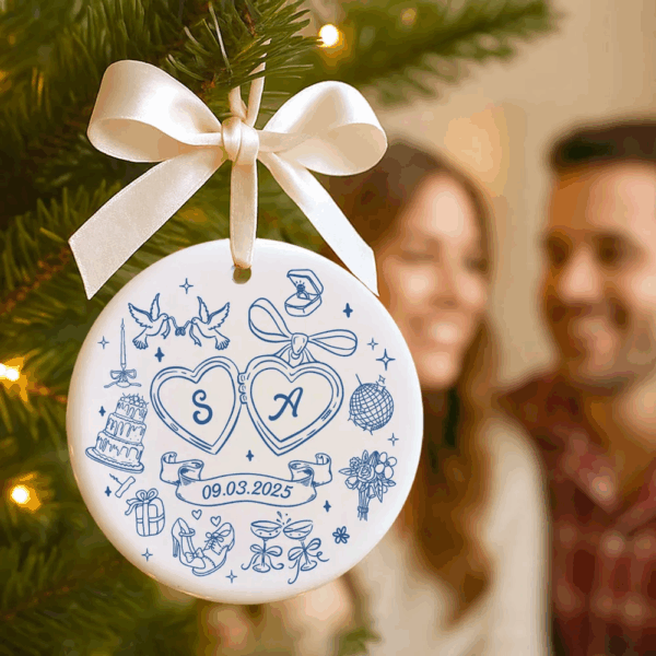 Personalized Couple Initials Ceramic Ornament – Custom Locket Doodle Design - Image 10
