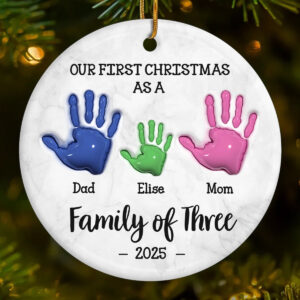Personalized Ceramic Ornament – Custom Christmas & Birthday Gift for Mom, Dad, and Kids – Our First Handprint Keepsake