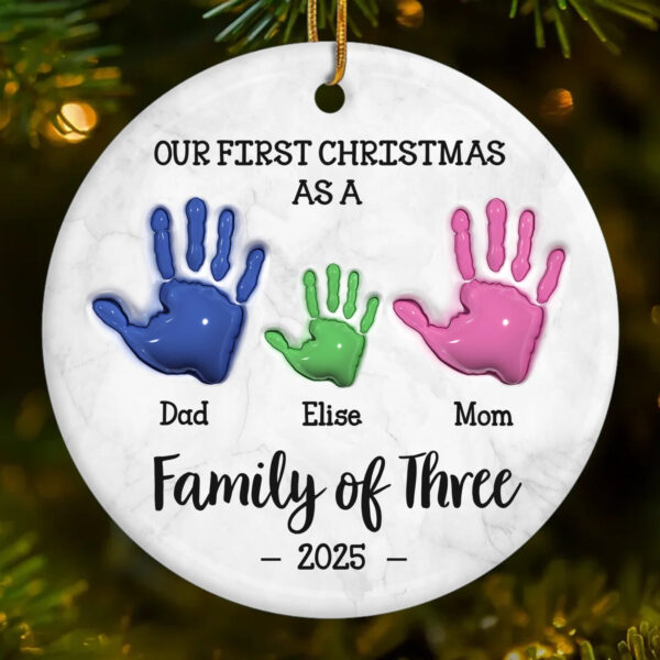 Personalized Ceramic Ornament – Custom Christmas & Birthday Gift for Mom, Dad, and Kids – Our First Handprint Keepsake