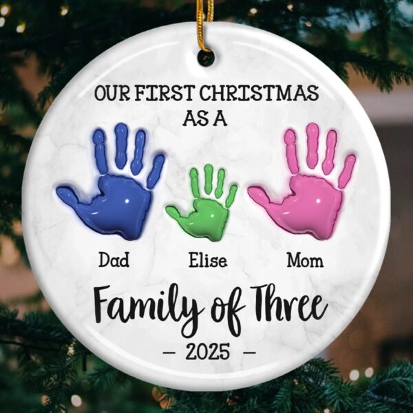 Personalized Ceramic Ornament – Custom Christmas & Birthday Gift for Mom, Dad, and Kids – Our First Handprint Keepsake - Image 3