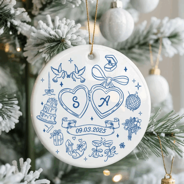 Personalized Couple Initials Ceramic Ornament – Custom Locket Doodle Design - Image 9