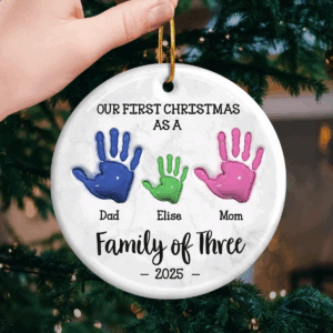 Alternative view of Personalized Ceramic Ornament – Custom Christmas & Birthday Gift for Mom, Dad, and Kids – Our First Handprint Keepsake