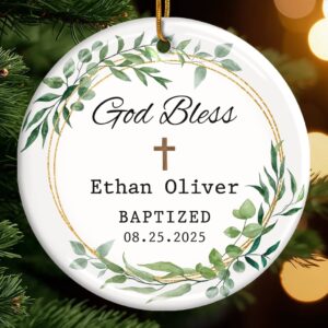 Personalized Baptism Ceramic Ornament – Custom Christian Gift for Christmas