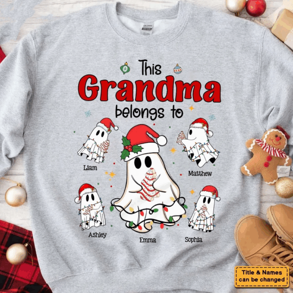 Halloween Christmas Boo Grandma Shirt   - Personalized - T Shirt, Sweatshirt, Hoodie - Image 4