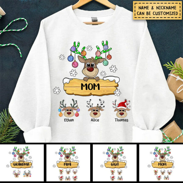 Reindeer Family Christmas  - Personalized - T Shirt, Sweatshirt, Hoodie - Image 3