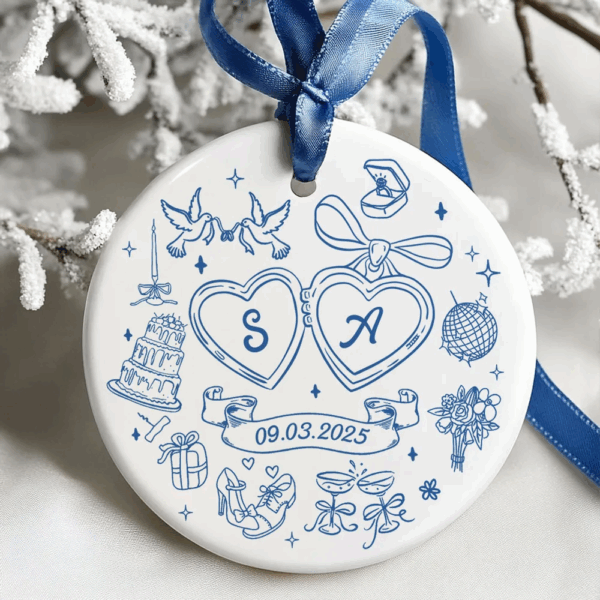 Personalized Couple Initials Ceramic Ornament – Custom Locket Doodle Design - Image 7