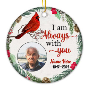 Alternative view of I Am Always With You – Personalized Round Ceramic Christmas Ornament