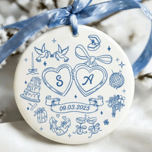 Personalized Couple Initials Ceramic Ornament – Custom Locket Doodle Design