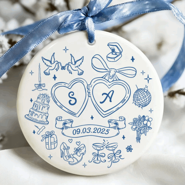 Personalized Couple Initials Ceramic Ornament – Custom Locket Doodle Design