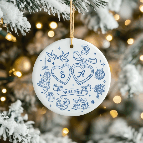 Personalized Couple Initials Ceramic Ornament – Custom Locket Doodle Design - Image 3