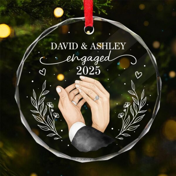 Couple Hands Personalized Glass Ornament – First Christmas Keepsake, Romantic Gift for Newly Engaged - Image 6