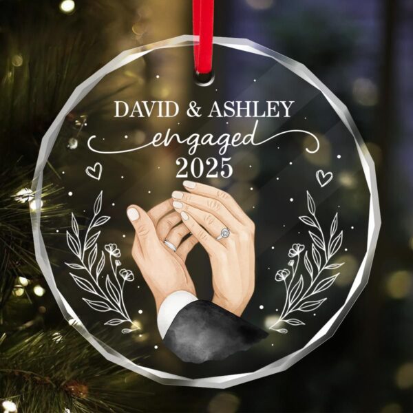 Couple Hands Personalized Glass Ornament – First Christmas Keepsake, Romantic Gift for Newly Engaged - Image 4