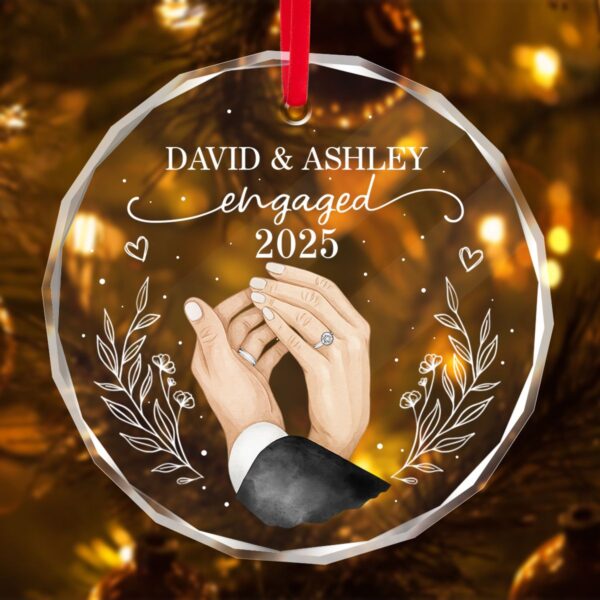 Couple Hands Personalized Glass Ornament – First Christmas Keepsake, Romantic Gift for Newly Engaged - Image 3