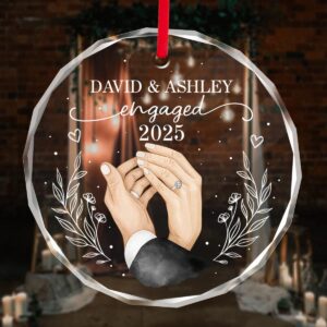 Couple Hands Personalized Glass Ornament – First Christmas Keepsake, Romantic Gift for Newly Engaged