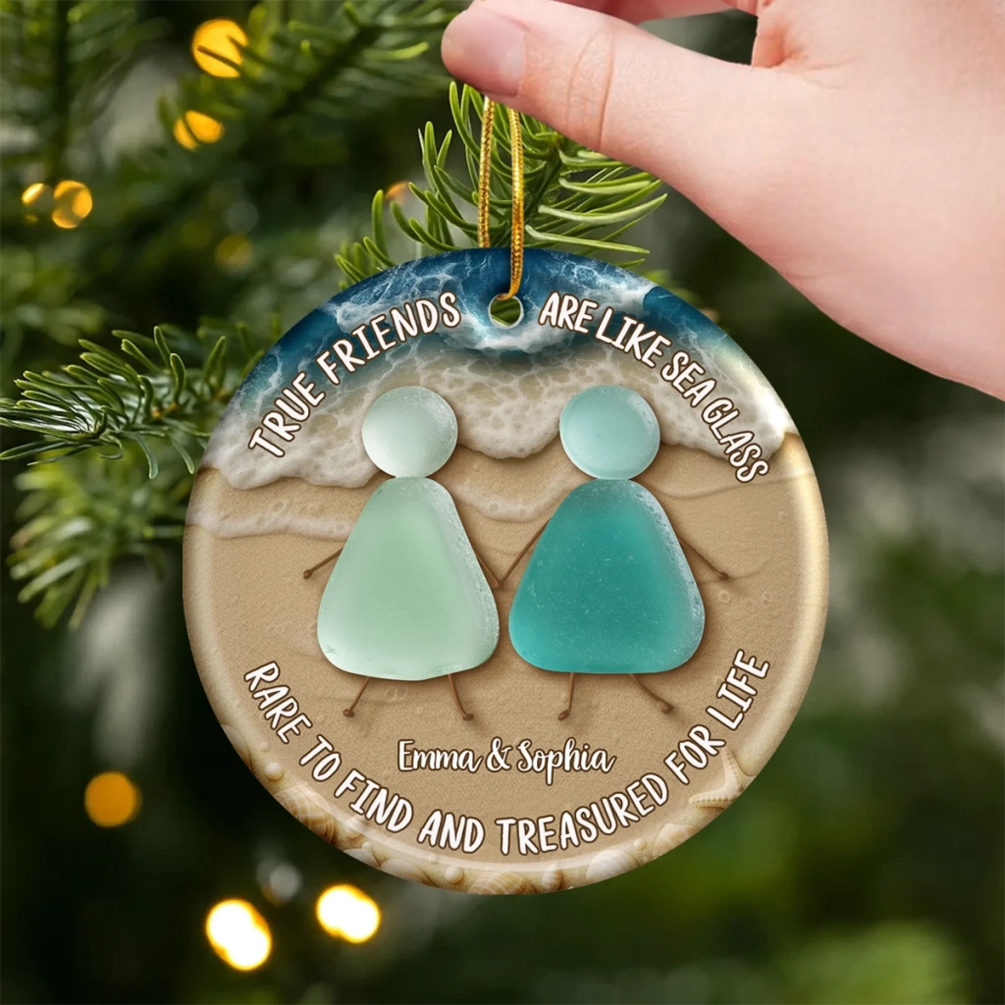 True Friends Sea Glass Ornament – Personalized Best Friend Gift for Women, Sisters & BFFs