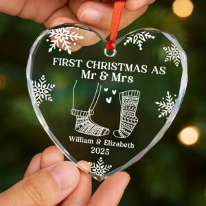 Alternative view of Personalized "First Christmas as Mr & Mrs" Heart Ornament – Custom Names & Year