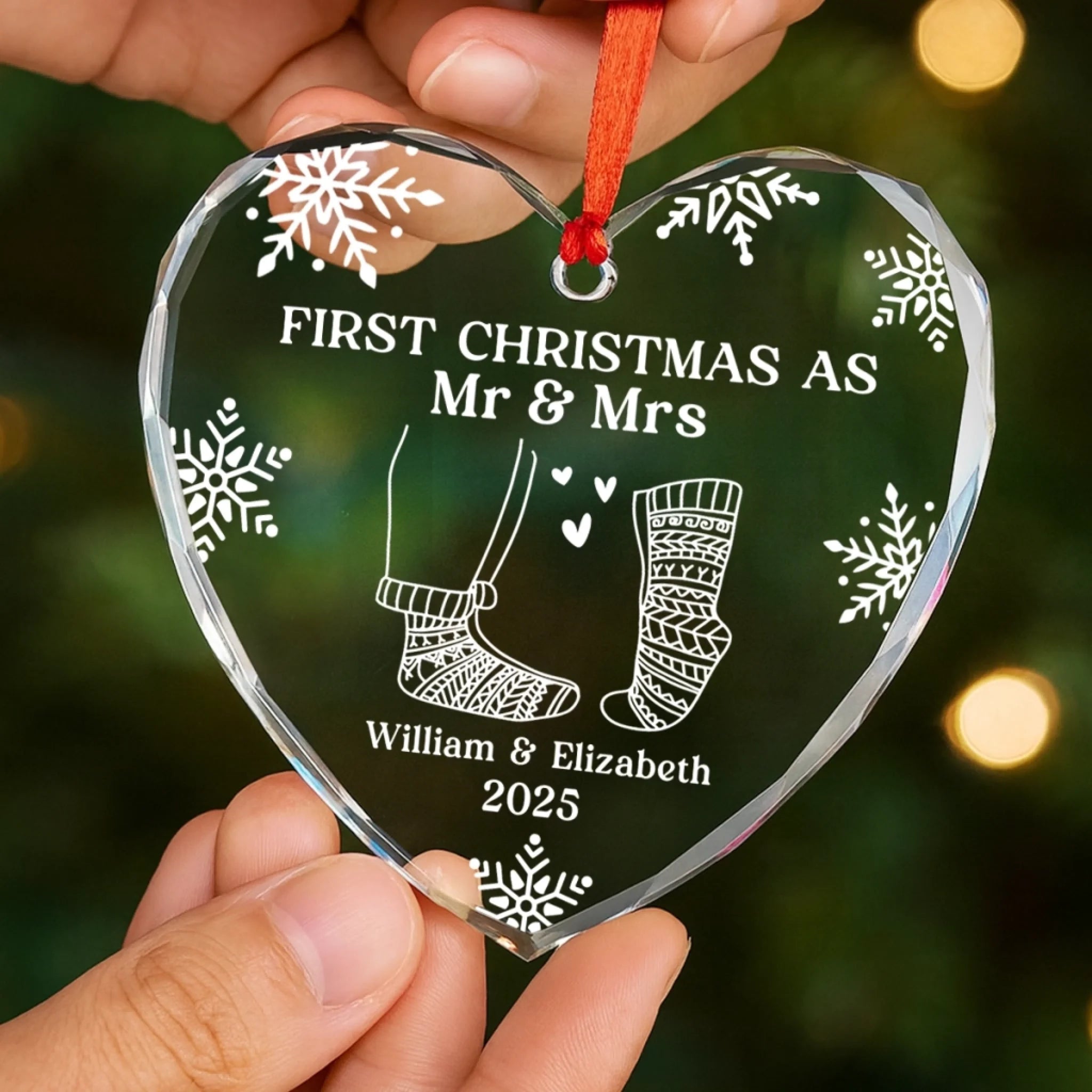Personalized "First Christmas as Mr & Mrs" Heart Ornament – Custom Names & Year - Image 2
