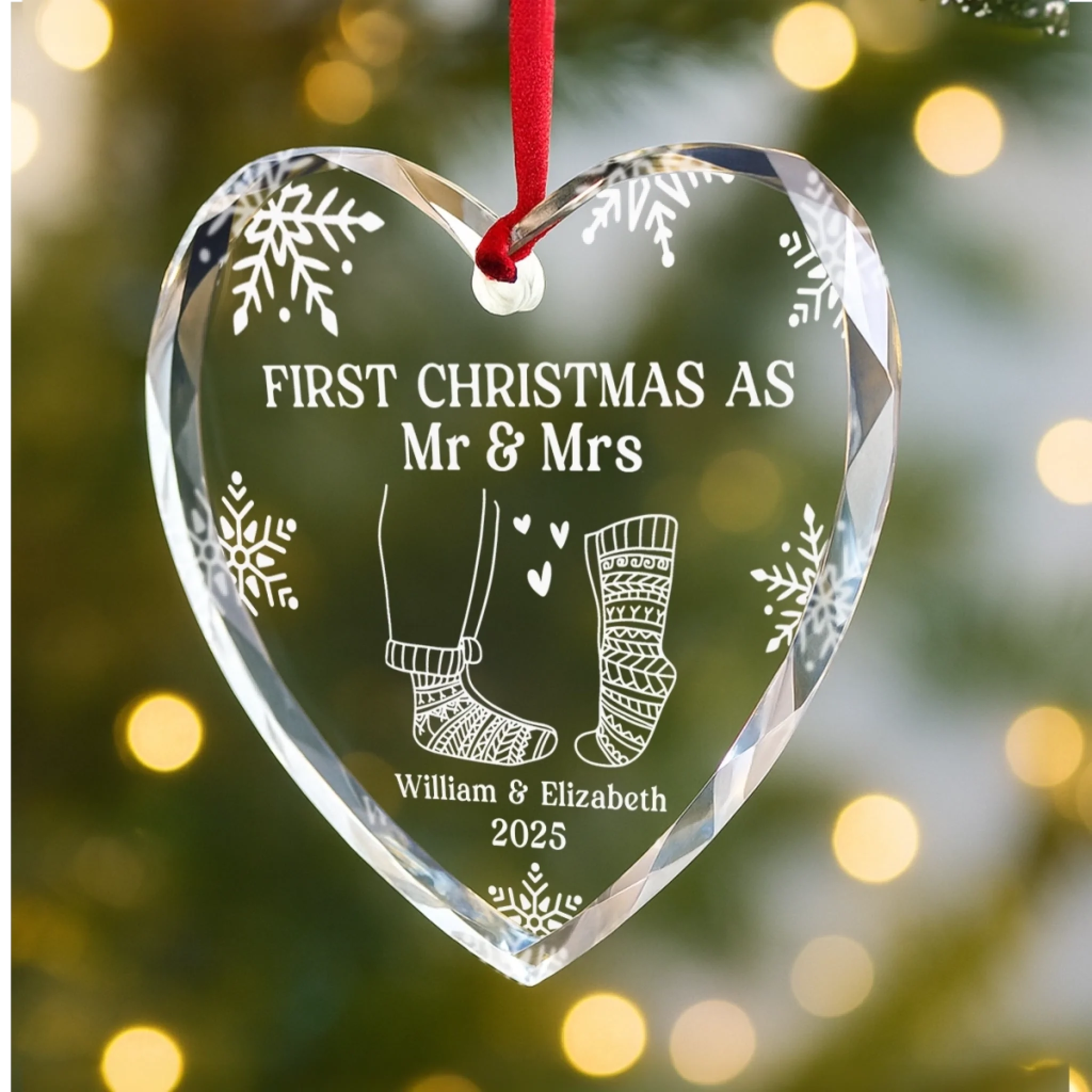 Personalized "First Christmas as Mr & Mrs" Heart Ornament – Custom Names & Year - Image 3