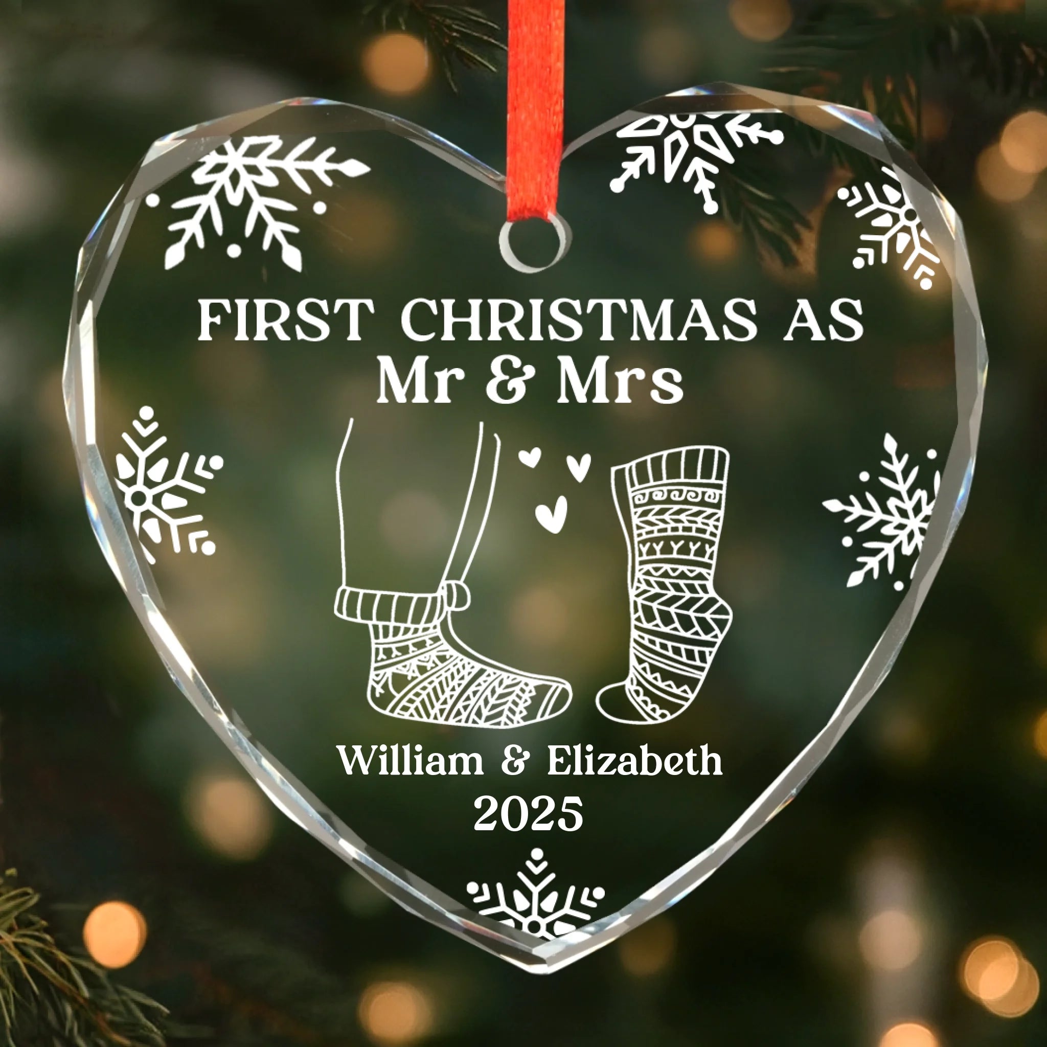 Personalized "First Christmas as Mr & Mrs" Heart Ornament – Custom Names & Year - Image 4