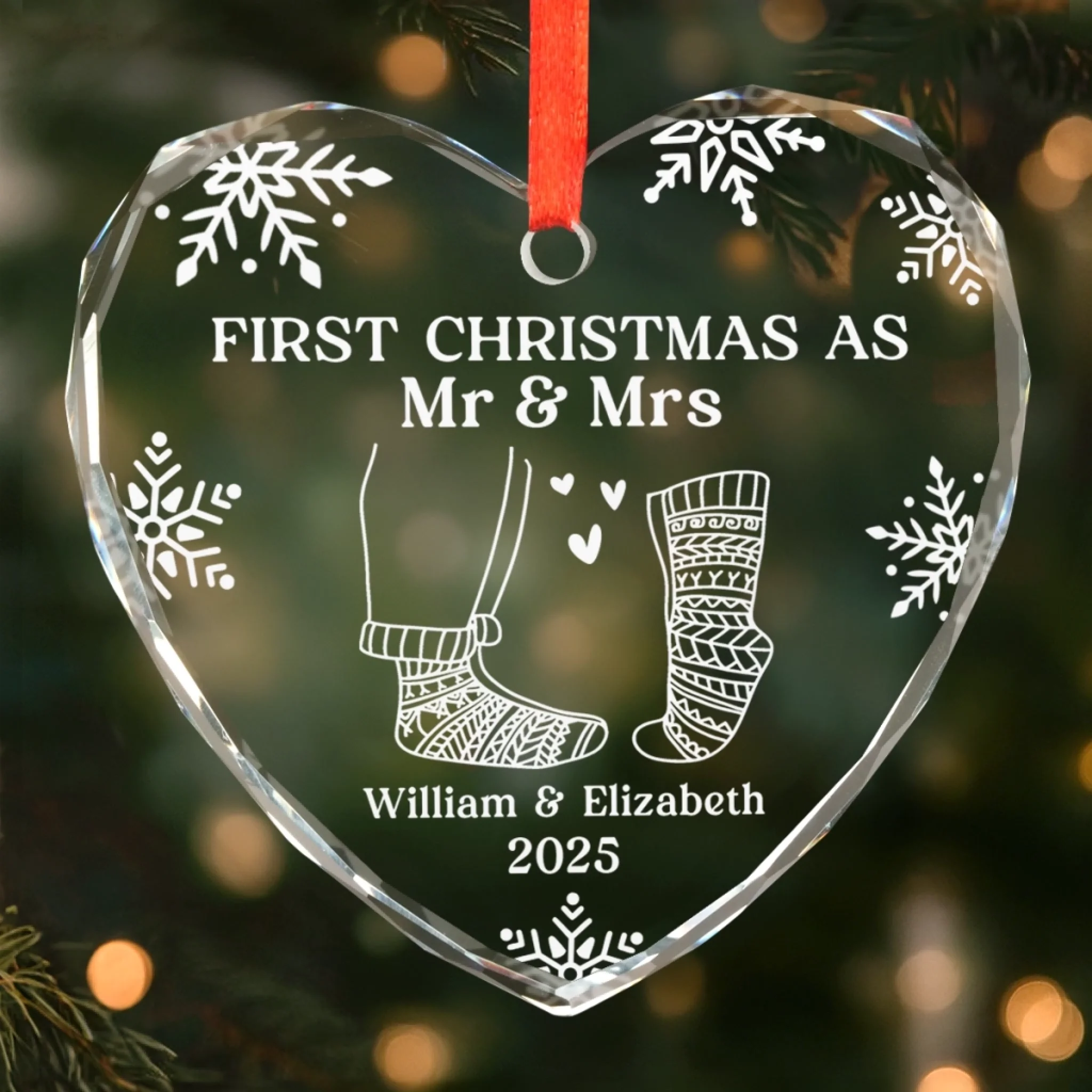 Personalized "First Christmas as Mr & Mrs" Heart Ornament – Custom Names & Year