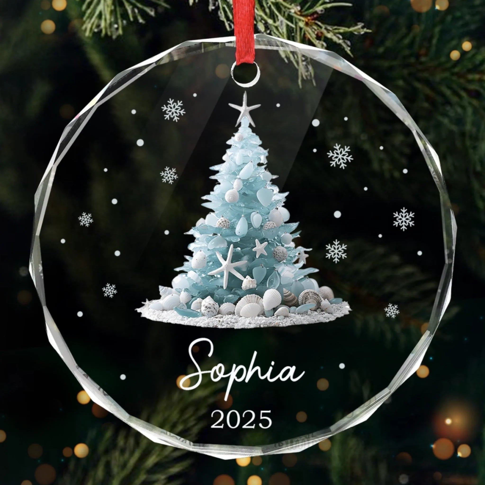 Personalized Sea Glass Ornament 2025 – Custom Christmas Tree Glass Keepsake for Beach Lovers, Family, and Friends | Coastal Holiday Gift
