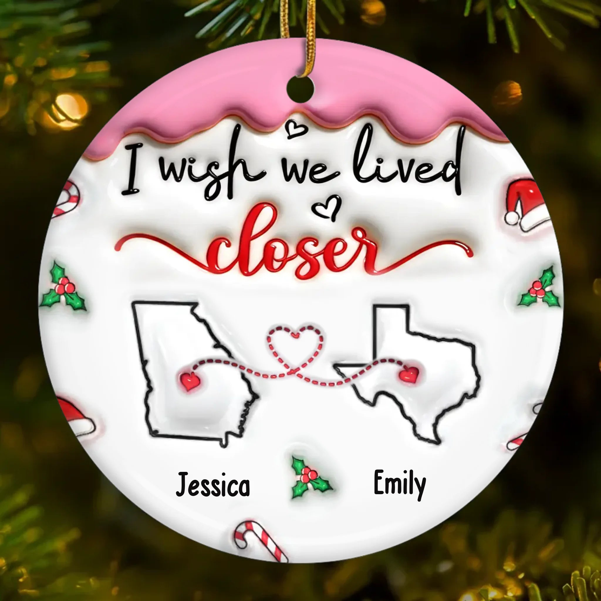 Personalized Long Distance Ornament – “I Wish We Lived Closer” Custom Ceramic Christmas Gift for Best Friends, Sisters, Long-Distance Couples - Image 4