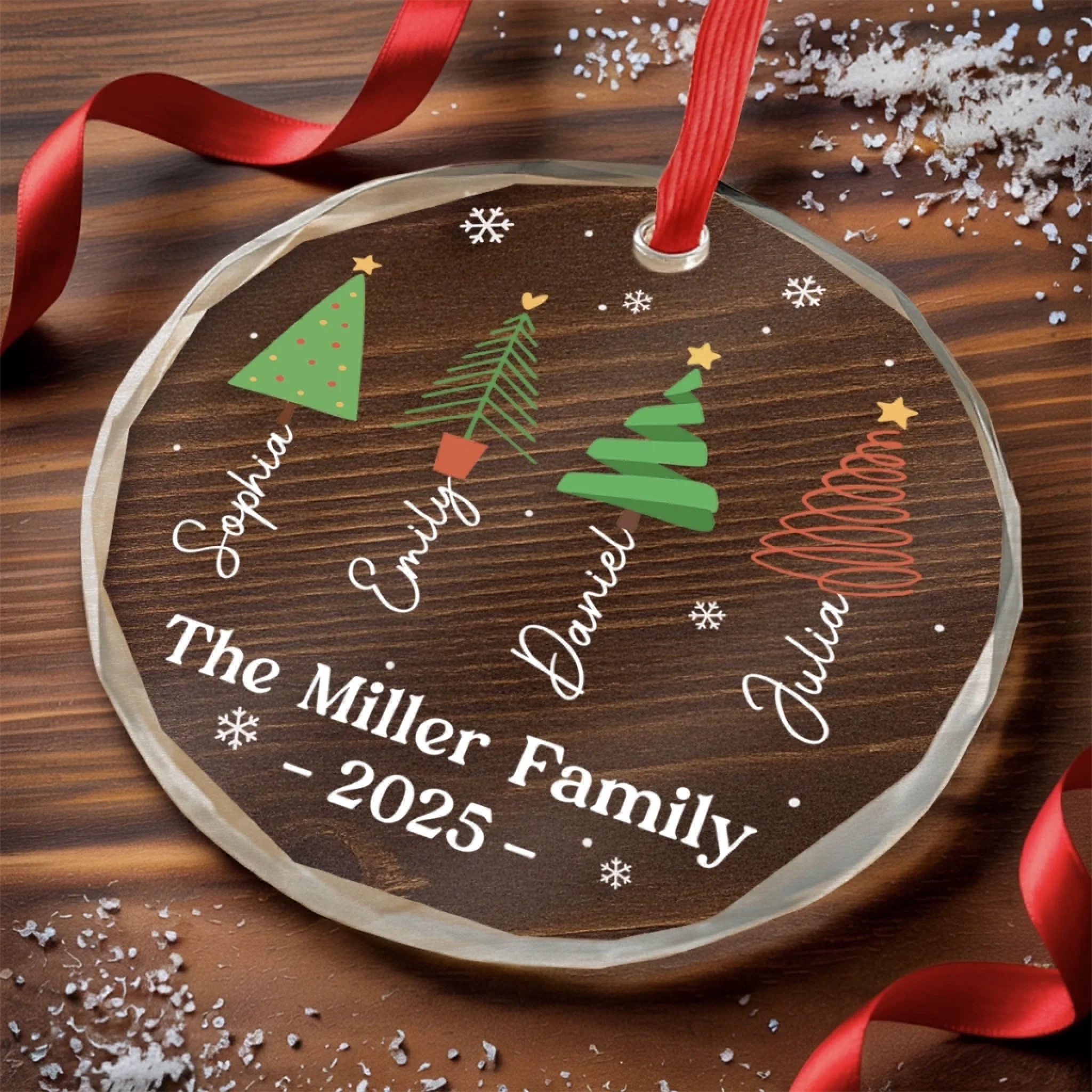 Custom Family Christmas Ornament 2025 – Personalized Circle Glass Decoration with Names - Image 5