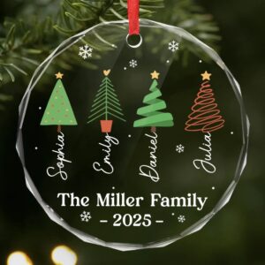 Custom Family Christmas Ornament 2025 – Personalized Circle Glass Decoration with Names
