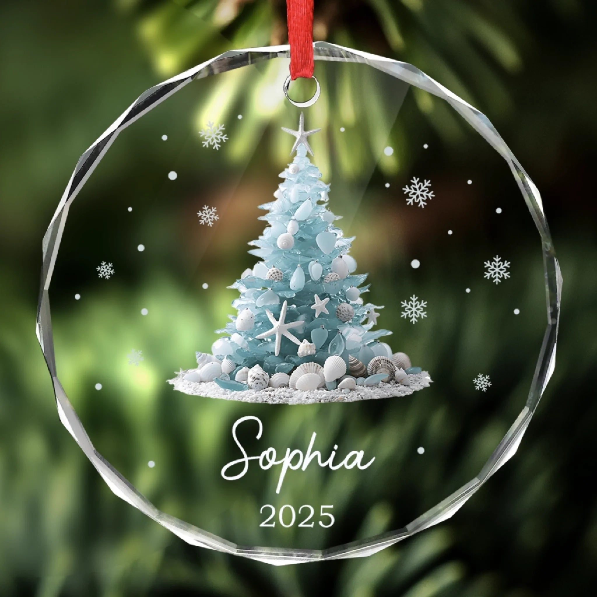 Personalized Sea Glass Ornament 2025 – Custom Christmas Tree Glass Keepsake for Beach Lovers, Family, and Friends | Coastal Holiday Gift - Image 3