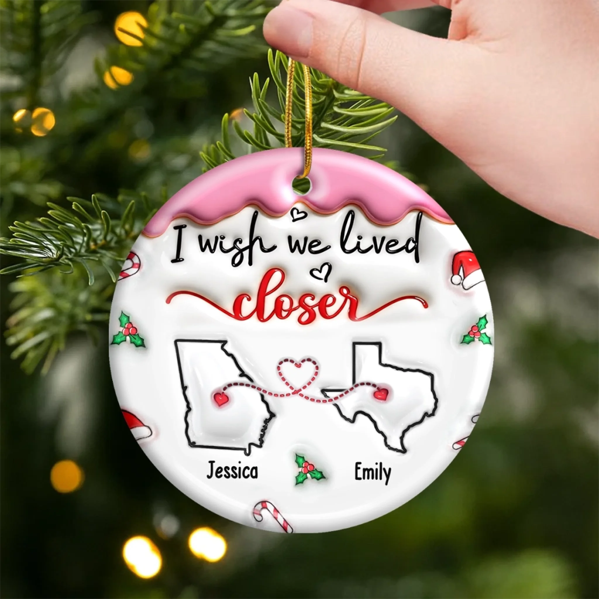 Personalized Long Distance Ornament – “I Wish We Lived Closer” Custom Ceramic Christmas Gift for Best Friends, Sisters, Long-Distance Couples - Image 3