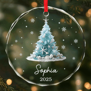 Alternative view of Personalized Sea Glass Ornament 2025 – Custom Christmas Tree Glass Keepsake for Beach Lovers, Family, and Friends | Coastal Holiday Gift