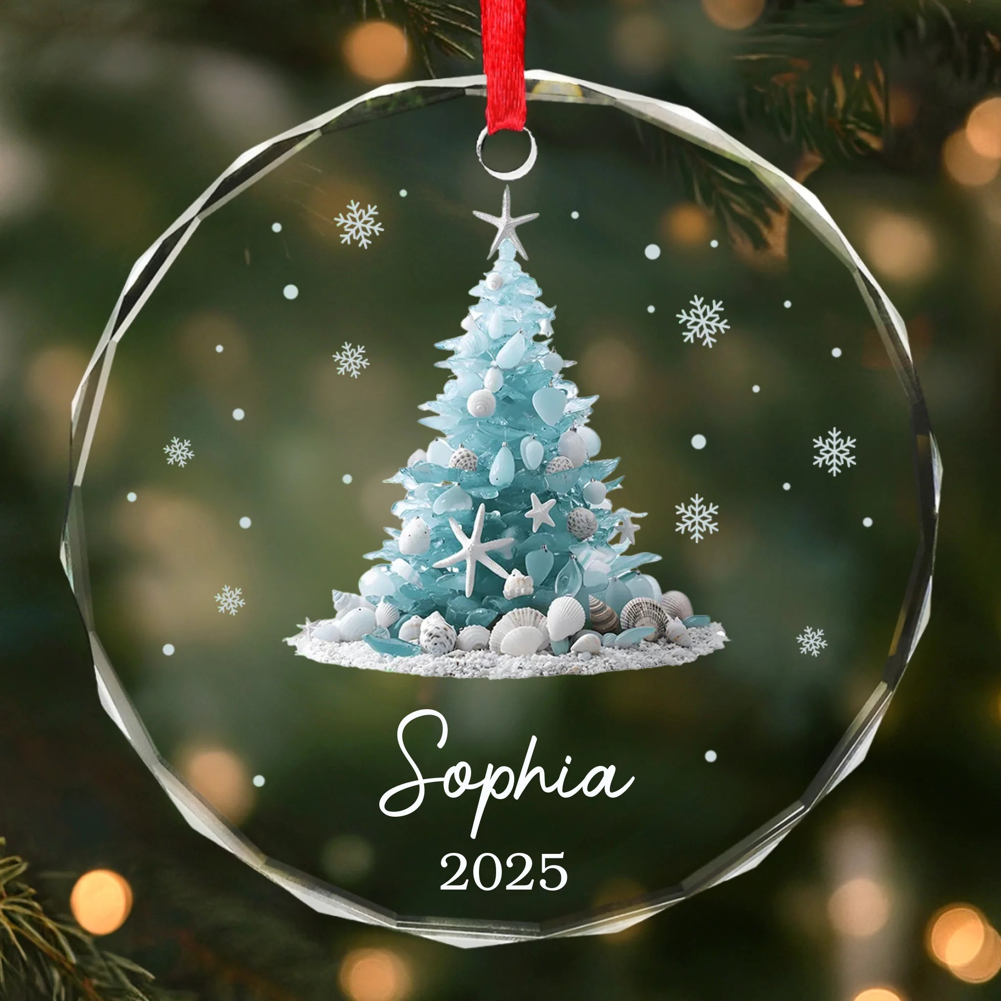 Personalized Sea Glass Ornament 2025 – Custom Christmas Tree Glass Keepsake for Beach Lovers, Family, and Friends | Coastal Holiday Gift - Image 2