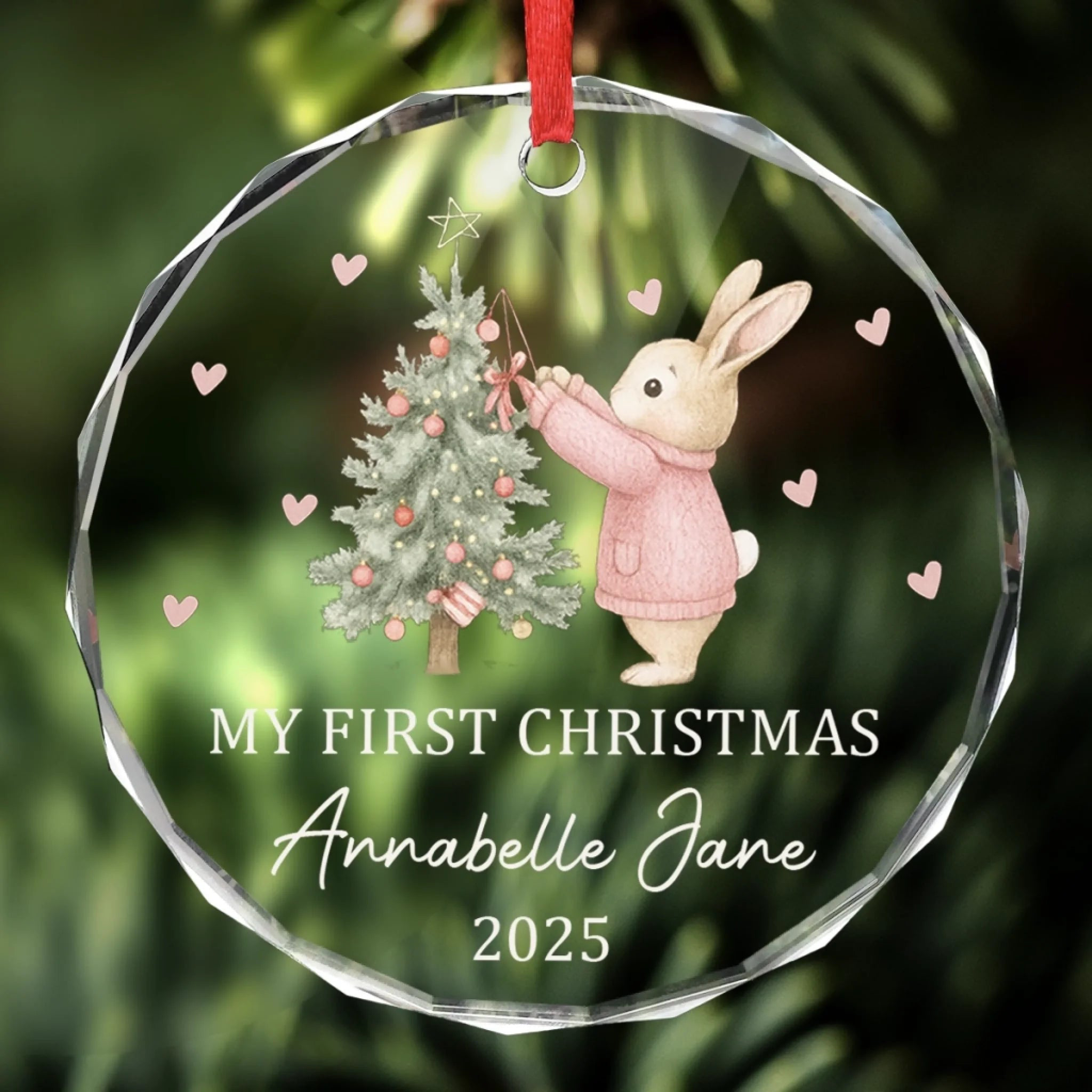 My First Christmas Glass Ornament 2025 – Personalized Bunny Ornament for Baby Girl or Boy, Custom Keepsake Gift for New Parents and Baby Shower - Image 4