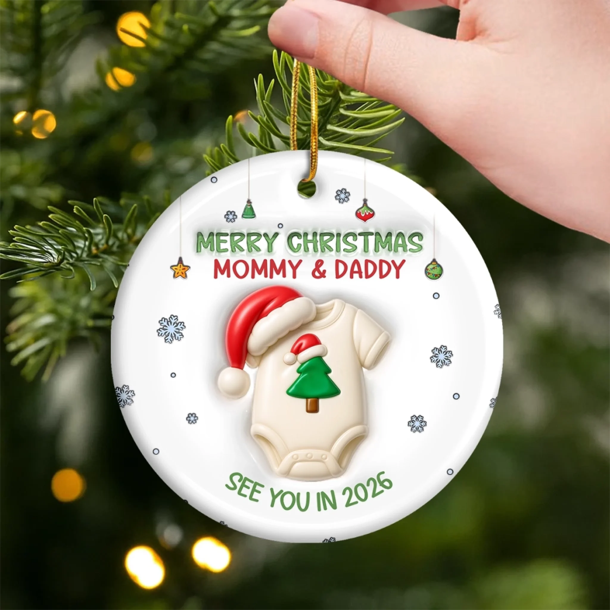 Custom Ceramic Ornament - Personalized Christmas Baby Shower - Image 2