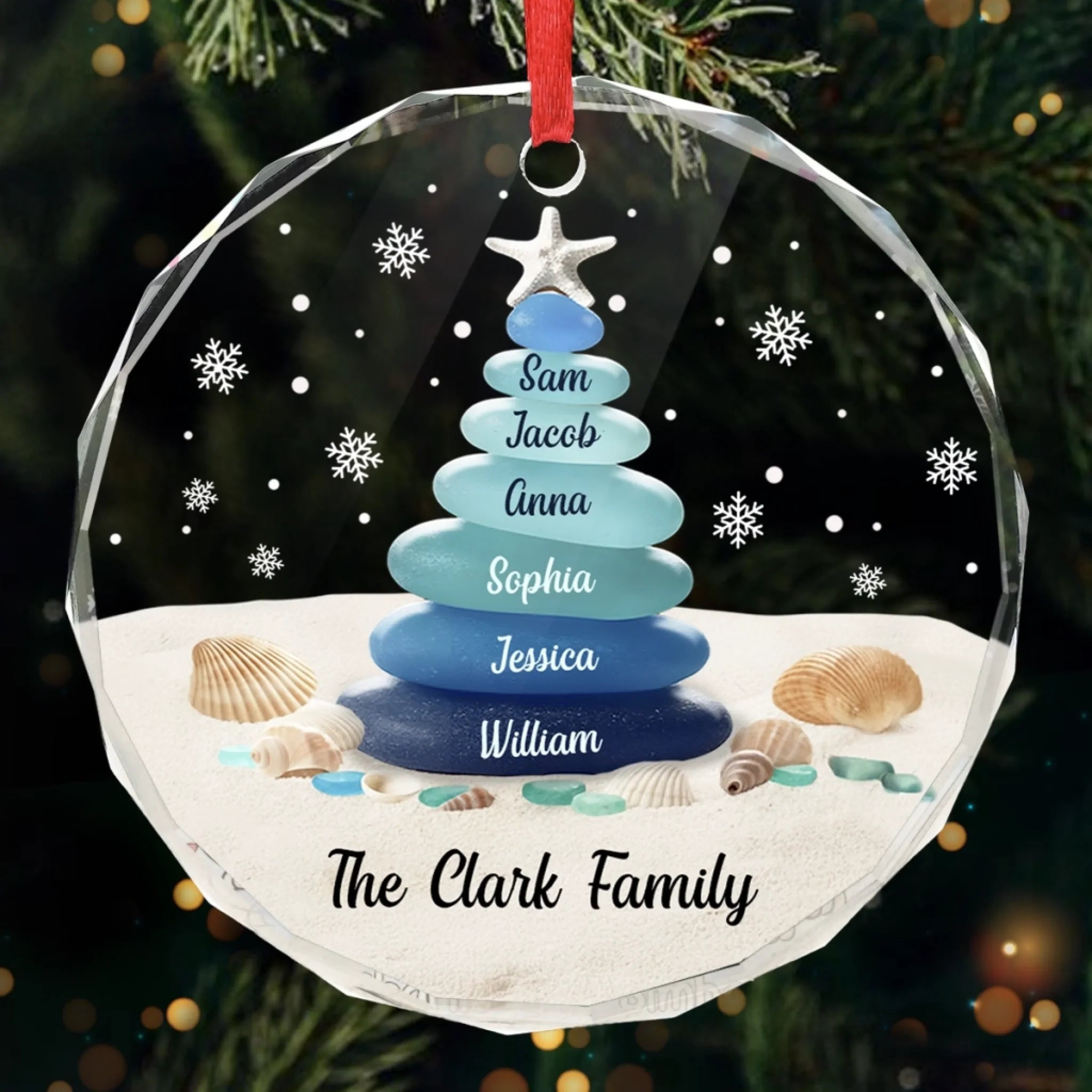 Personalized Family Sea Glass Ornament 2025 – Custom Beach-Themed Christmas Tree Glass Keepsake for Families, Coastal Home Décor, and Ocean Lovers - Image 3