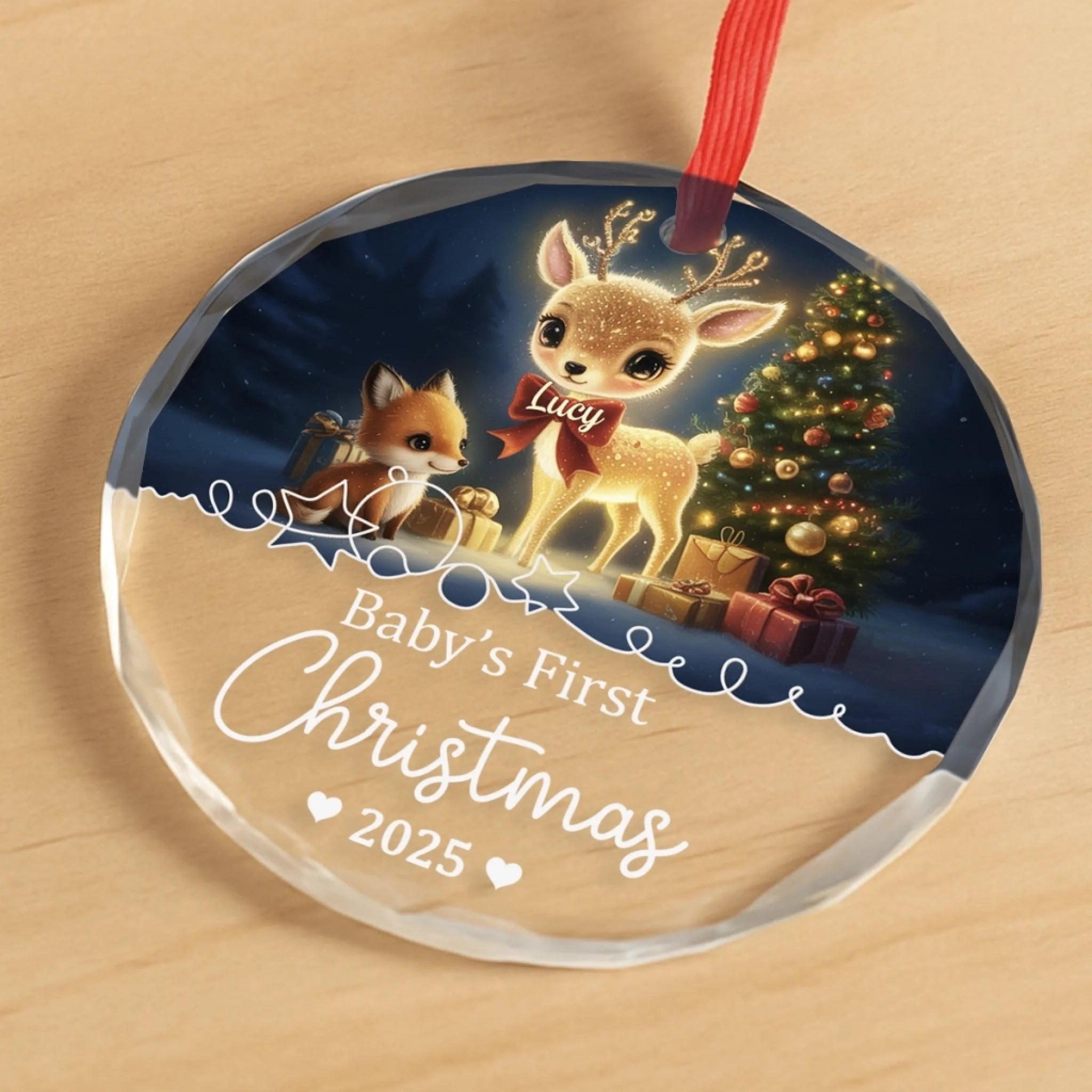 Baby’s First Christmas Glass Ornament 2025 – Personalized Deer & Fox Ornament, Custom Keepsake Gift for New Parents, Newborn Baby, and Baby Shower - Image 5