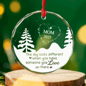 Memorial Glass Ornament 2025 – Personalized “The Sky Looks Different” Keepsake for Mom, Loved One in Heaven, Christmas Remembrance Gift